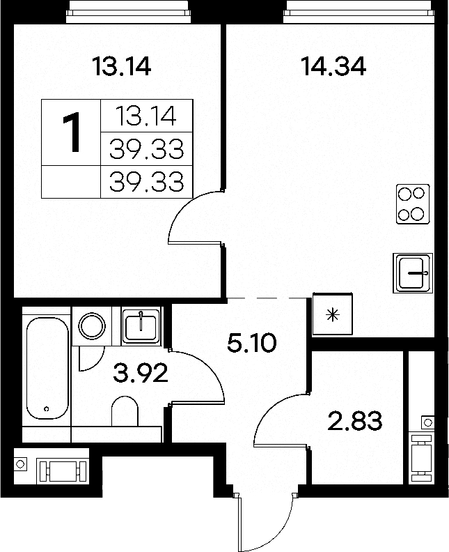 1-комнатная квартира 39.33 м², 4/18 эт., ЖК «Glorax City Василеостровский»